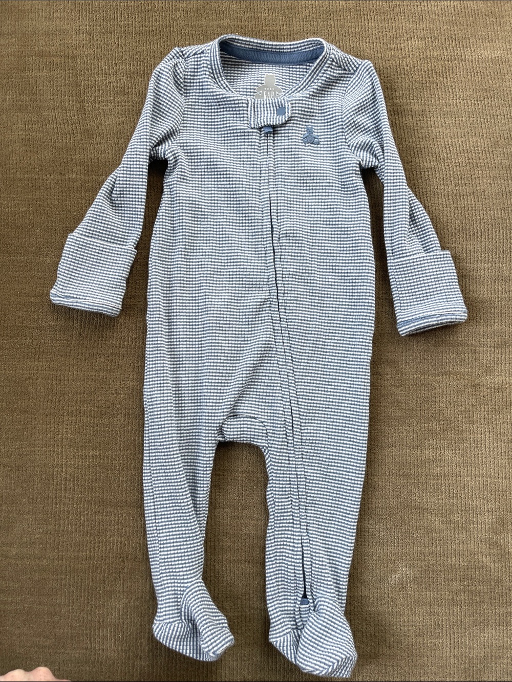 GAP Light Blue & White Striped Baby Footed One-Piece
